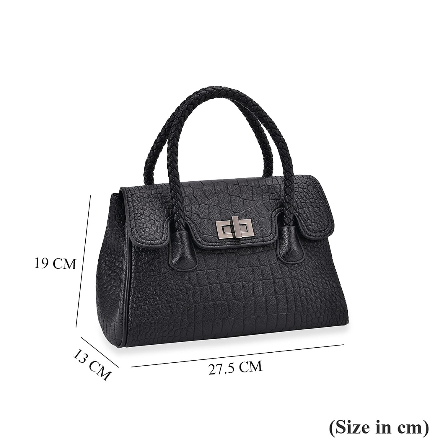 Elegant Croc Pattern Crossbody Bag with Braided Top Handle - Gun Elegant Croc Pattern Crossbody Bag with Braided Top Handle - Gun