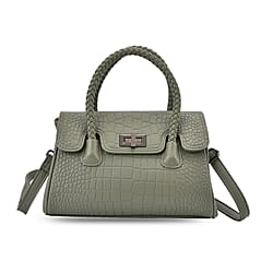 Elegant Croc Pattern Crossbody Bag with Braided Top Handle