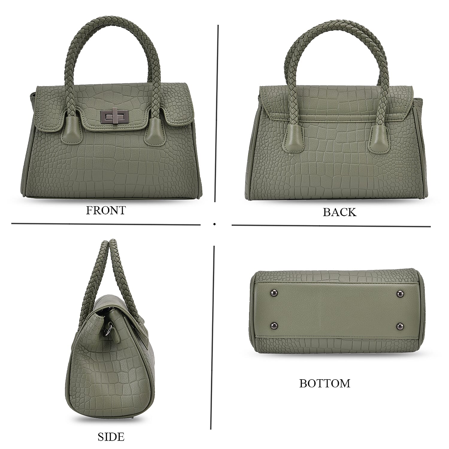 Elegant Croc Pattern Crossbody Bag with Braided Top Handle - Green