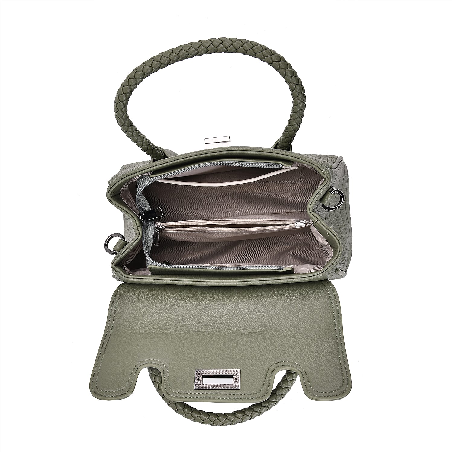 Elegant Croc Pattern Crossbody Bag with Braided Top Handle - Green