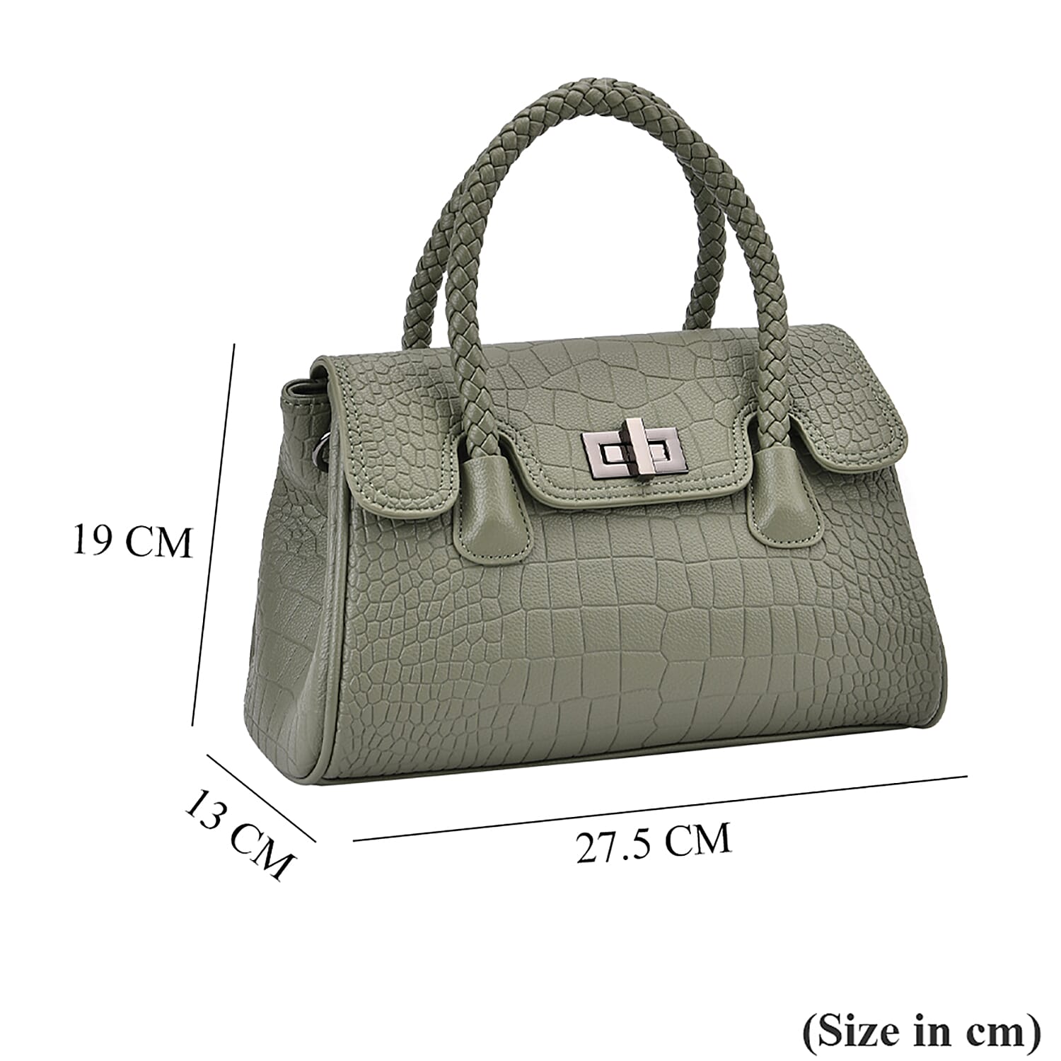 Elegant Croc Pattern Crossbody Bag with Braided Top Handle - Green