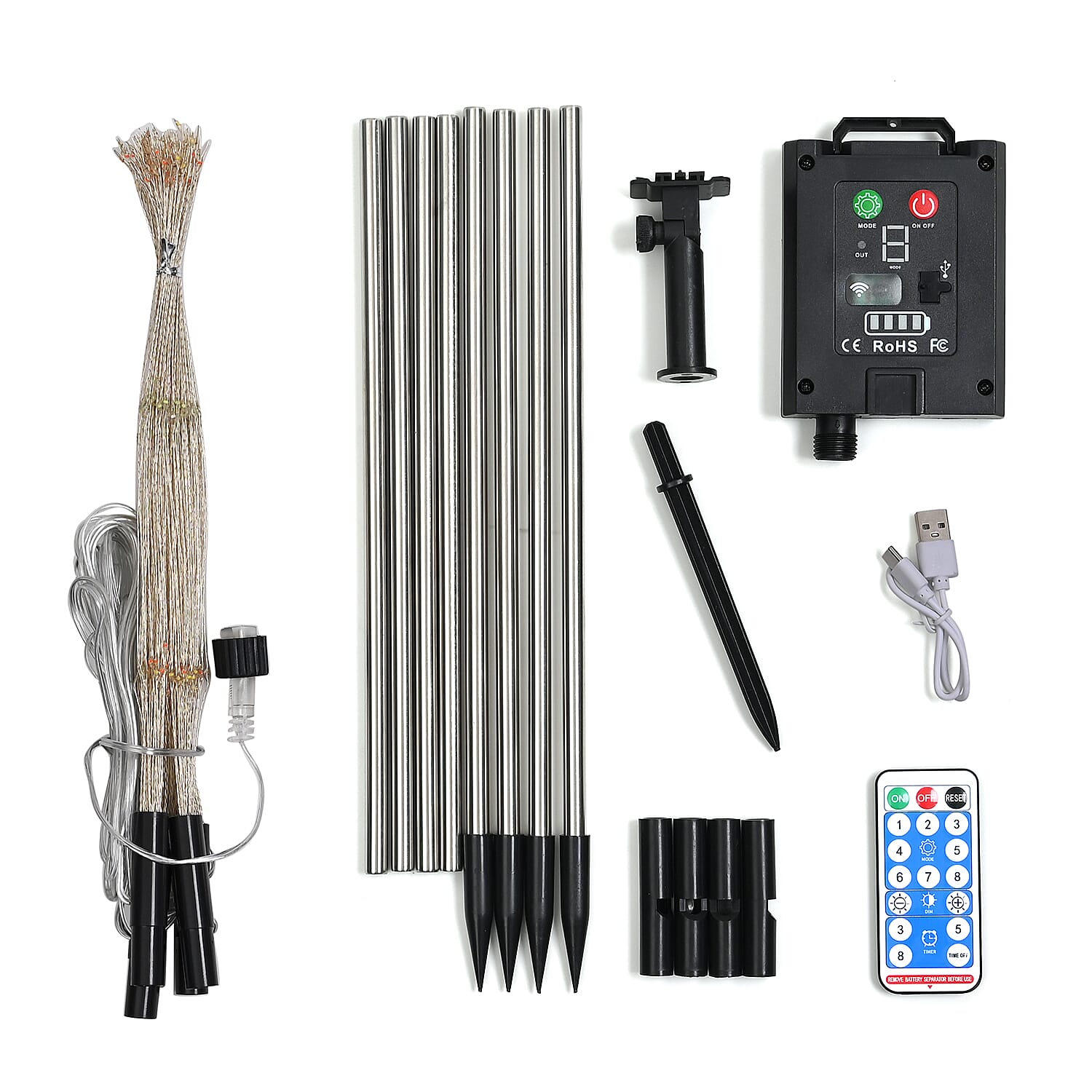 Lowest Price Offer - Set of 4 Solar Firework Lights- Remote Control, 8 Modes (RGB), Timer (80cm) - Black