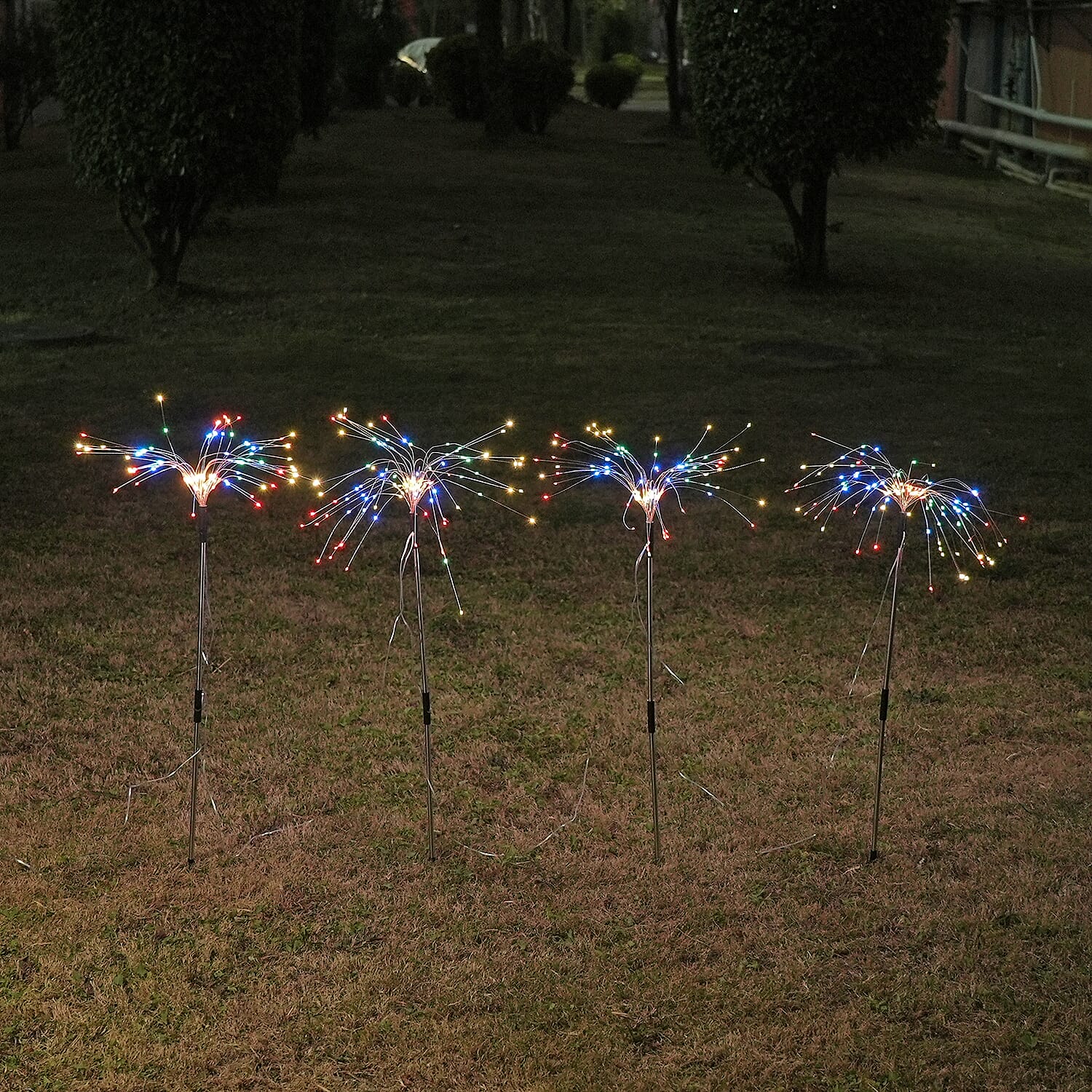 Lowest Price Offer - Set of 4 Solar Firework Lights- Remote Control, 8 Modes (RGB), Timer (80cm) - Black