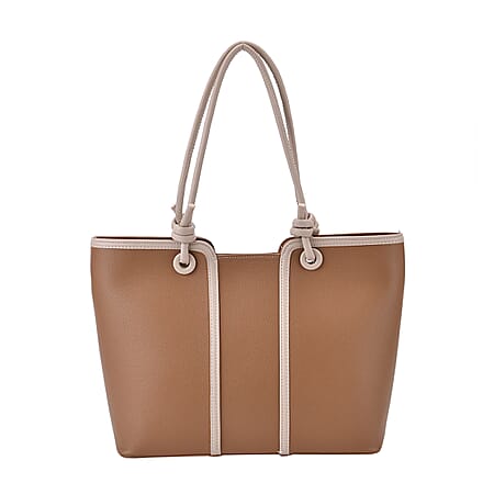 Elegant Two-Tone Tote Handbag for Everyday Use - Brown & Beige