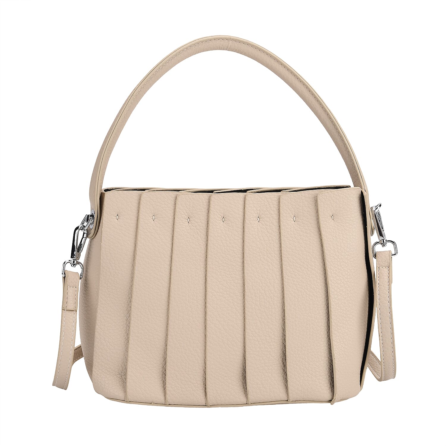 Crossbody Bag with Pleated Design & Top Handle - Beige