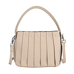 Crossbody Bag with Pleated Design & Top Handle - Beige