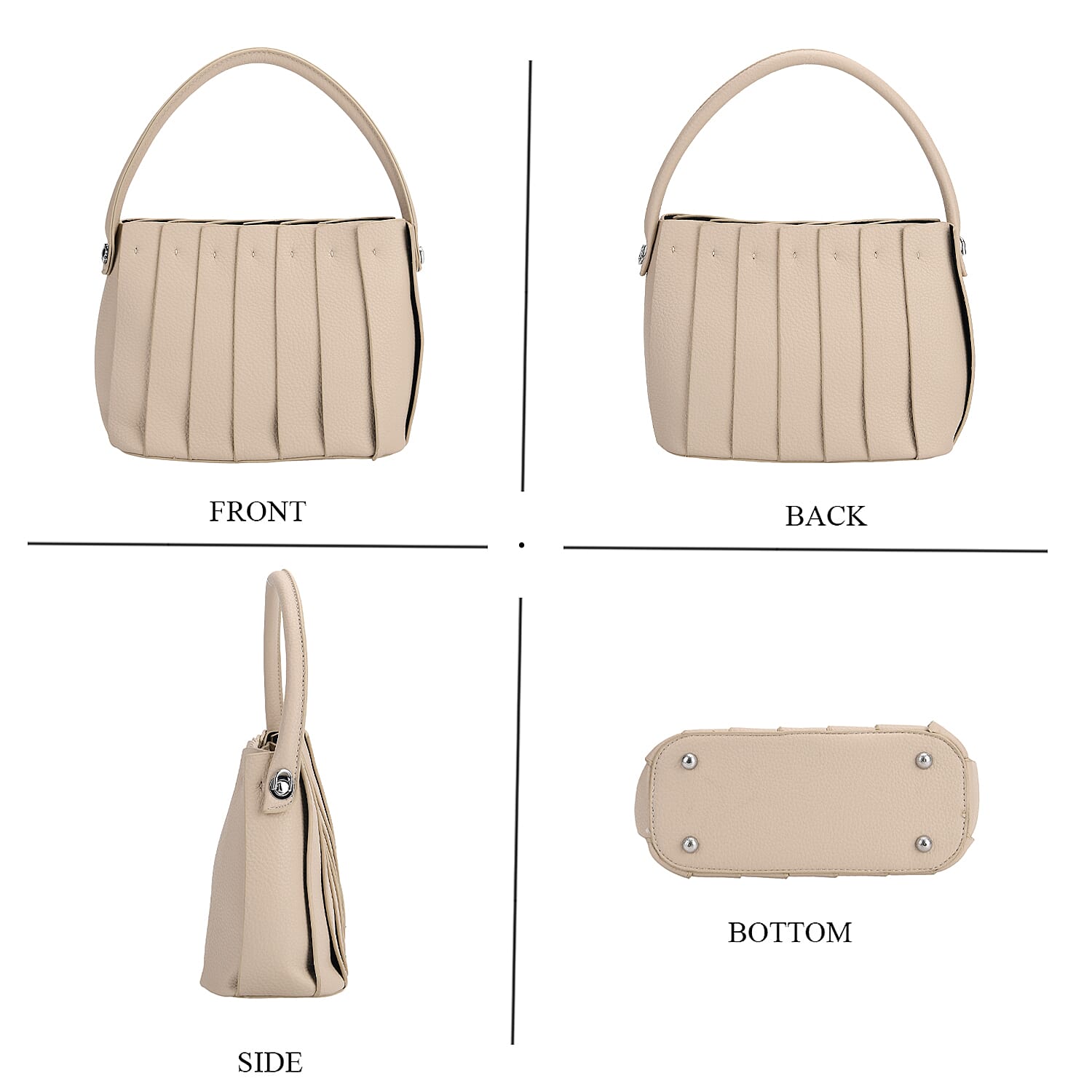 Crossbody Bag with Pleated Design & Top Handle - Beige