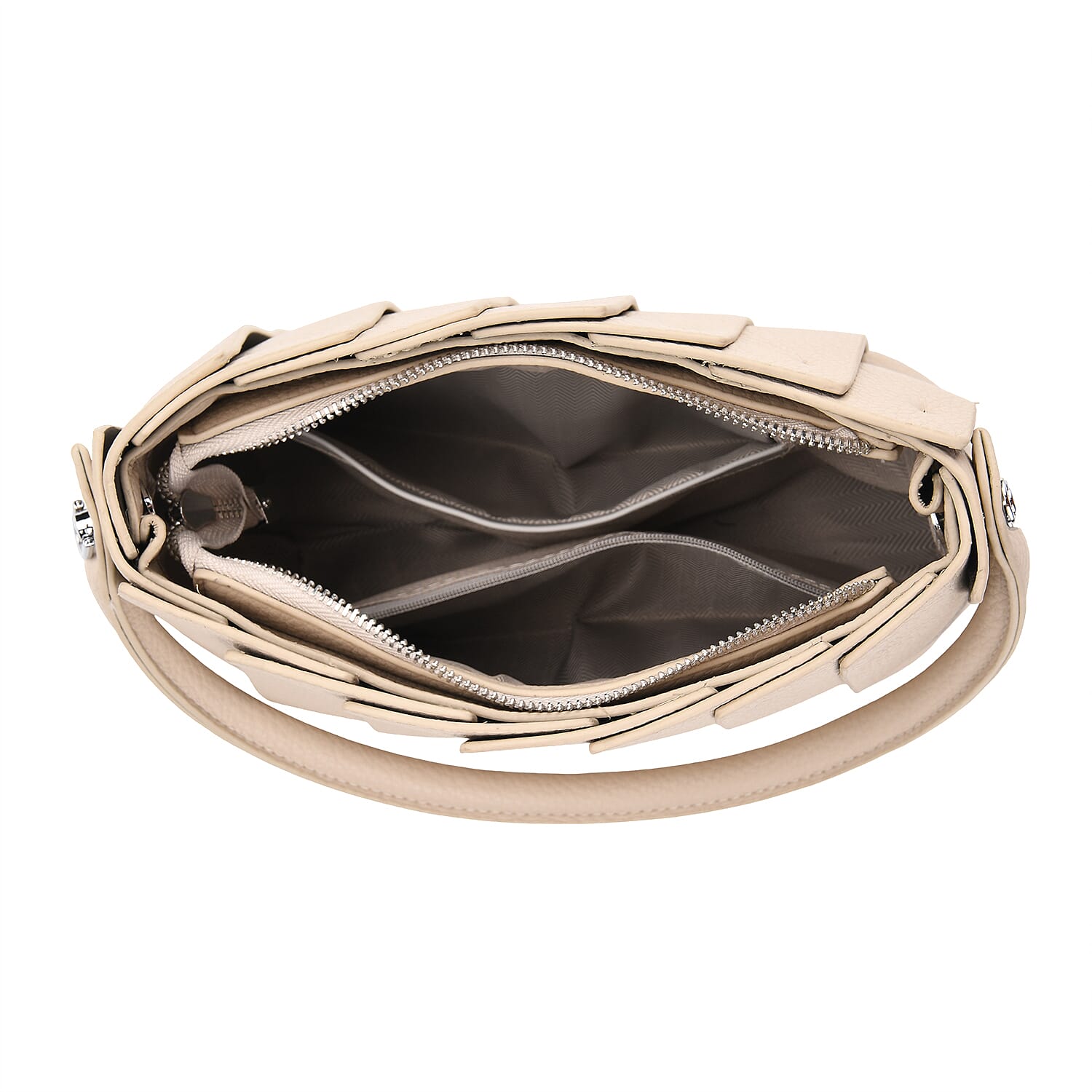 Crossbody Bag with Pleated Design & Top Handle - Beige