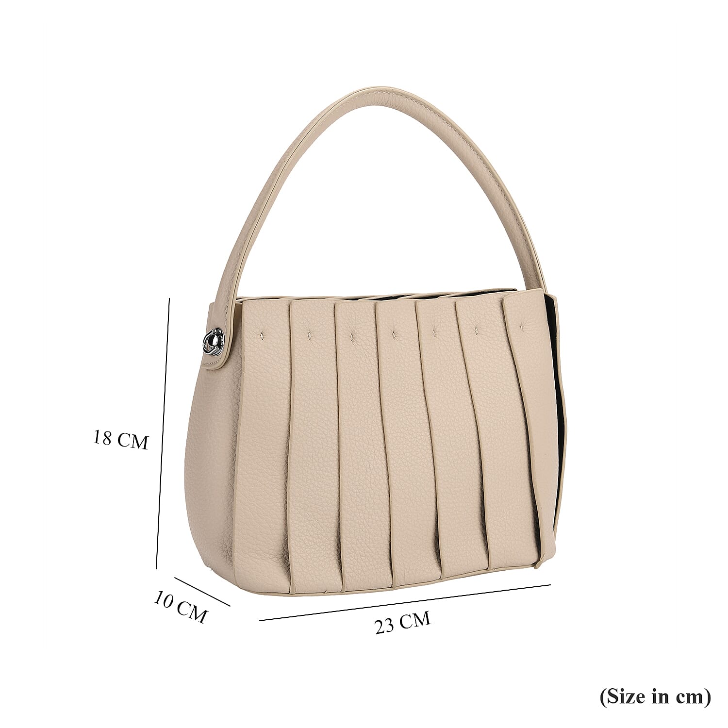 Crossbody Bag with Pleated Design & Top Handle - Beige