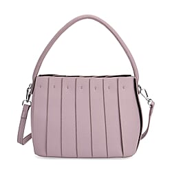 Crossbody Bag with Pleated Design & Top Handle - Beige