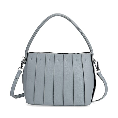 Crossbody Bag with Pleated Design & Top Handle - Blue