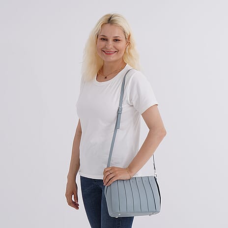 Crossbody Bag with Pleated Design & Top Handle - Blue