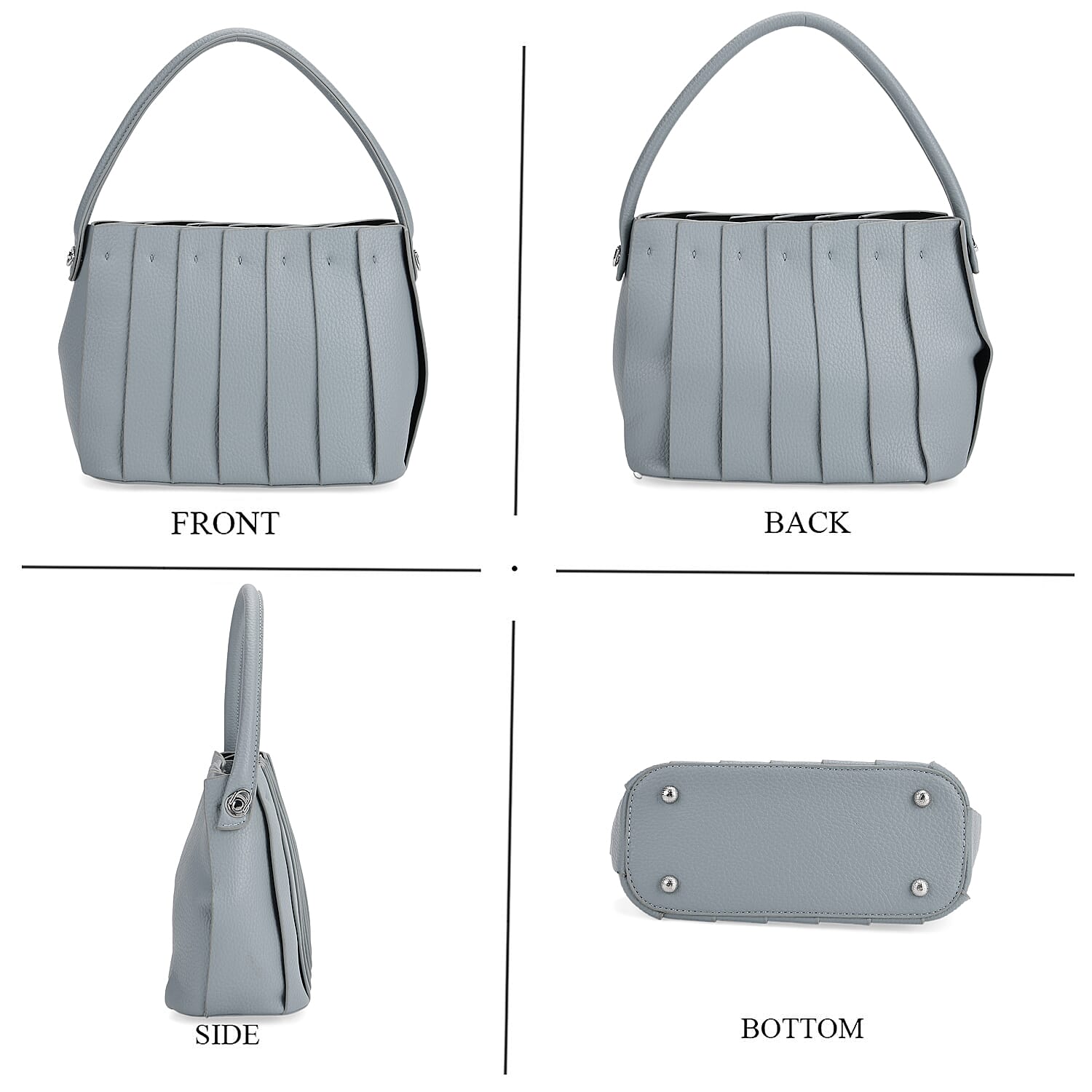 Crossbody Bag with Pleated Design & Top Handle - Blue