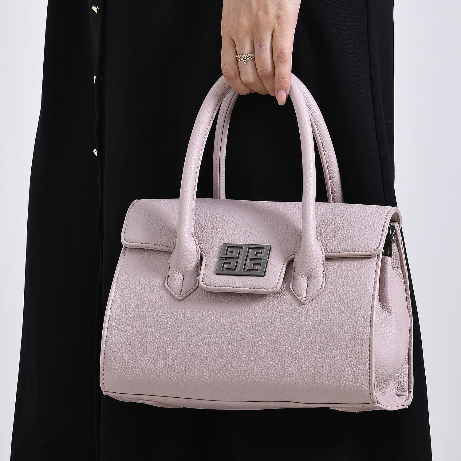 Stylish Rectangular Crossbody Bag with Top Handle - Light Mauve