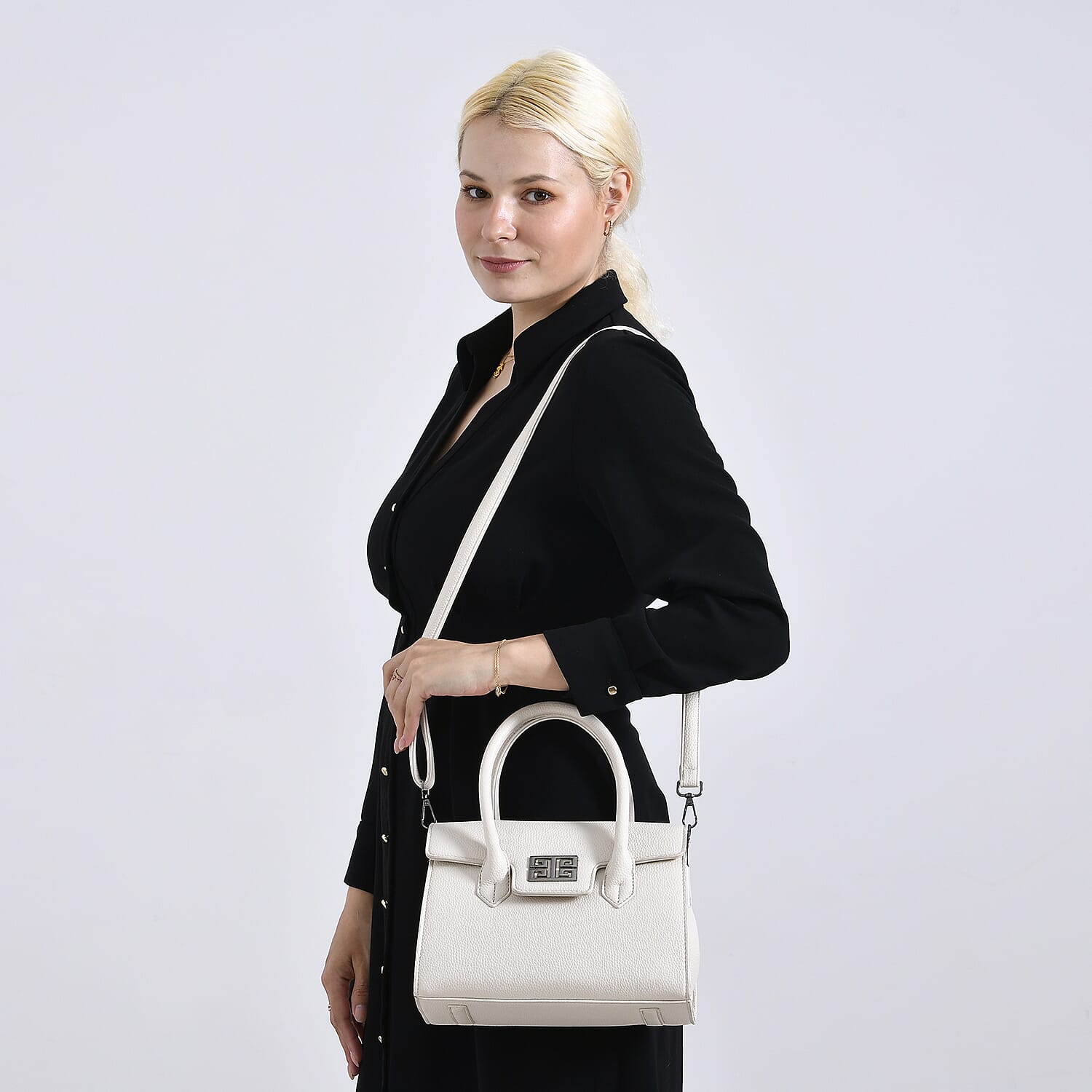 Stylish Off White Rectangular Crossbody Bag with Top Handle
