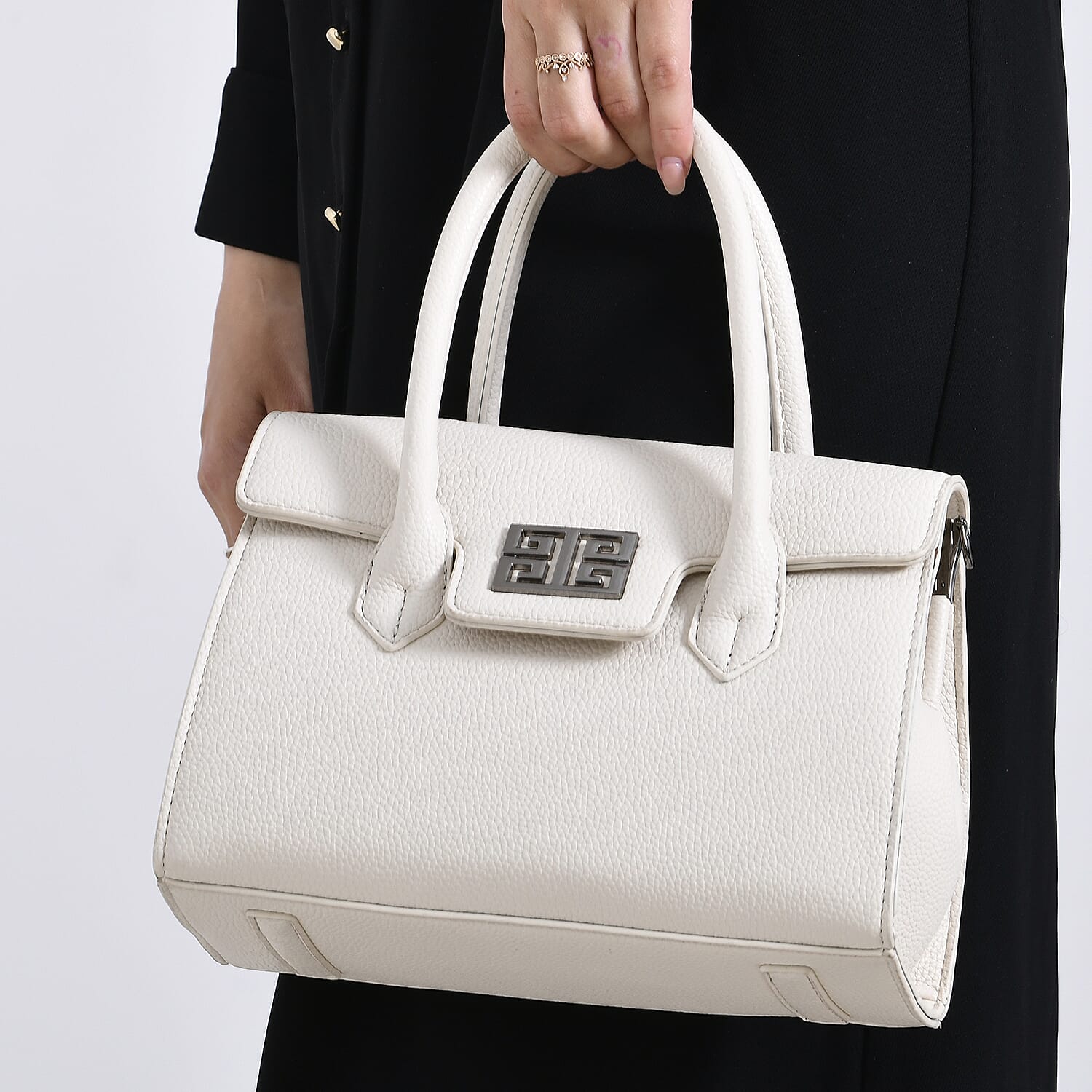 Stylish Off White Rectangular Crossbody Bag with Top Handle