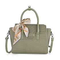 Fashion & Bags Leatherette Textured Crossbody Handbag with Scarf Accent & Adjustable Strap - Green