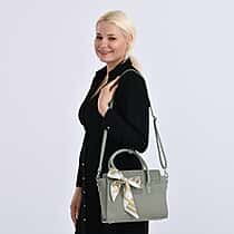 Fashion & Bags Leatherette Textured Crossbody Handbag with Scarf Accent & Adjustable Strap - Green