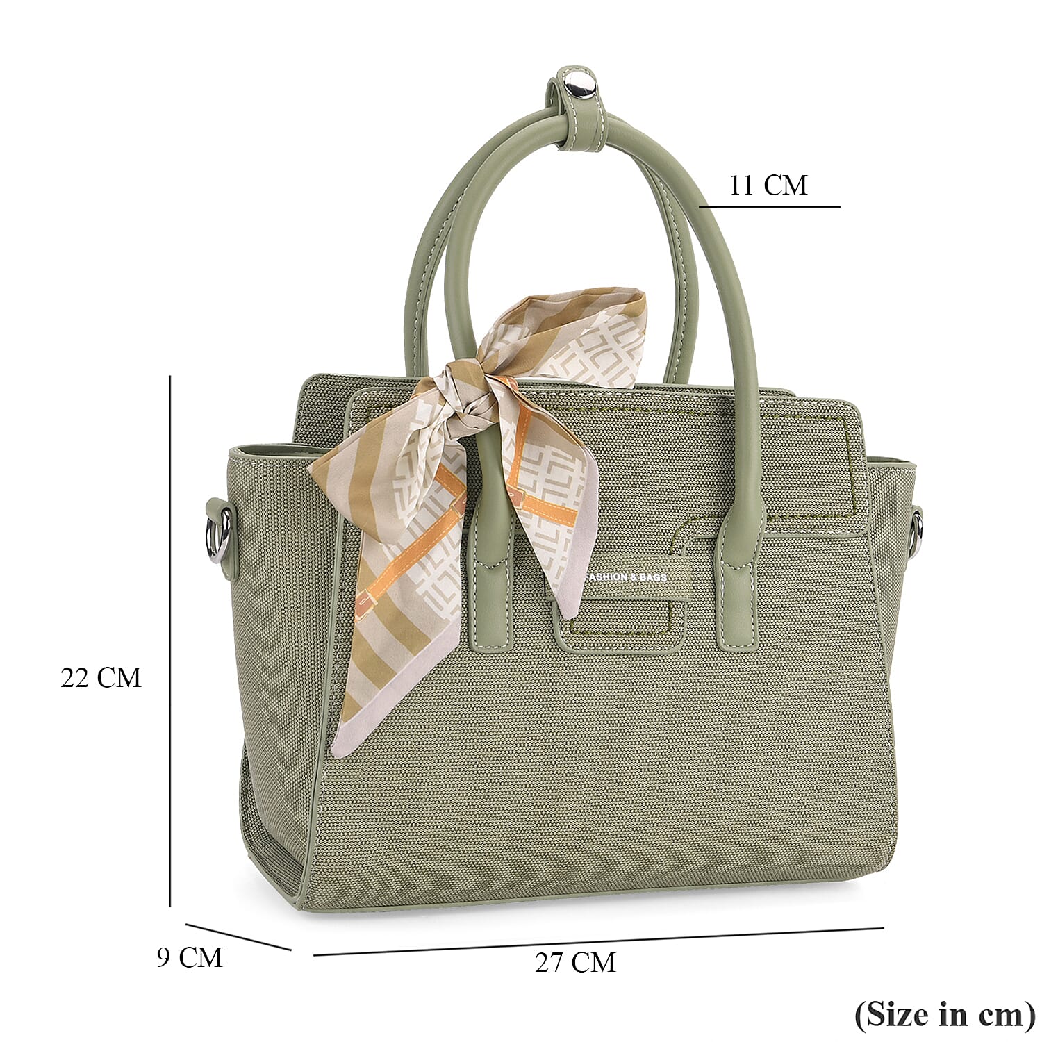 Fashion & Bags Leatherette Textured Crossbody Handbag with Scarf Accent & Adjustable Strap - Green