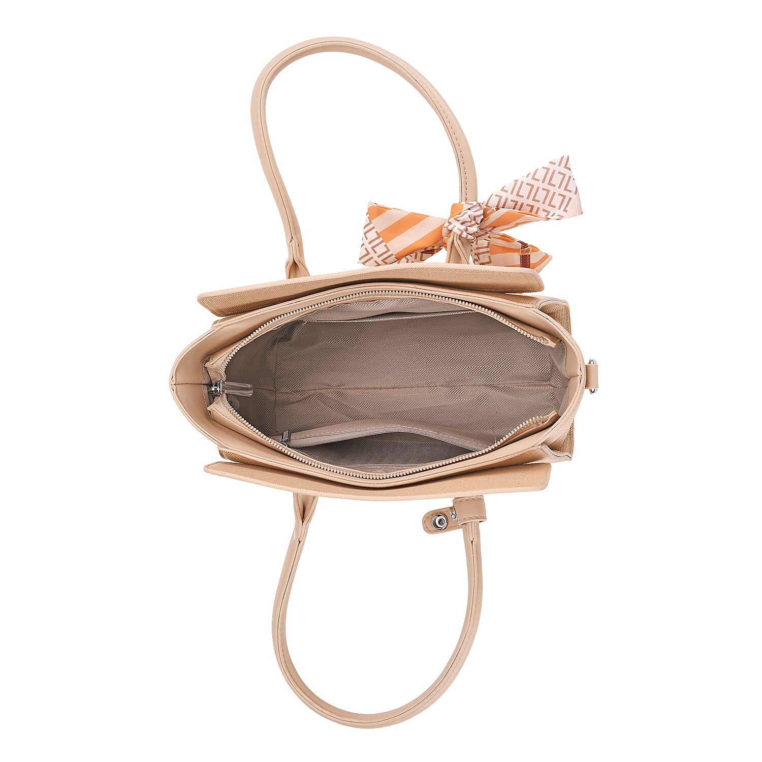 Fashion & Bags Leatherette Textured Crossbody Handbag with Scarf Accent & Adjustable Strap - Beige