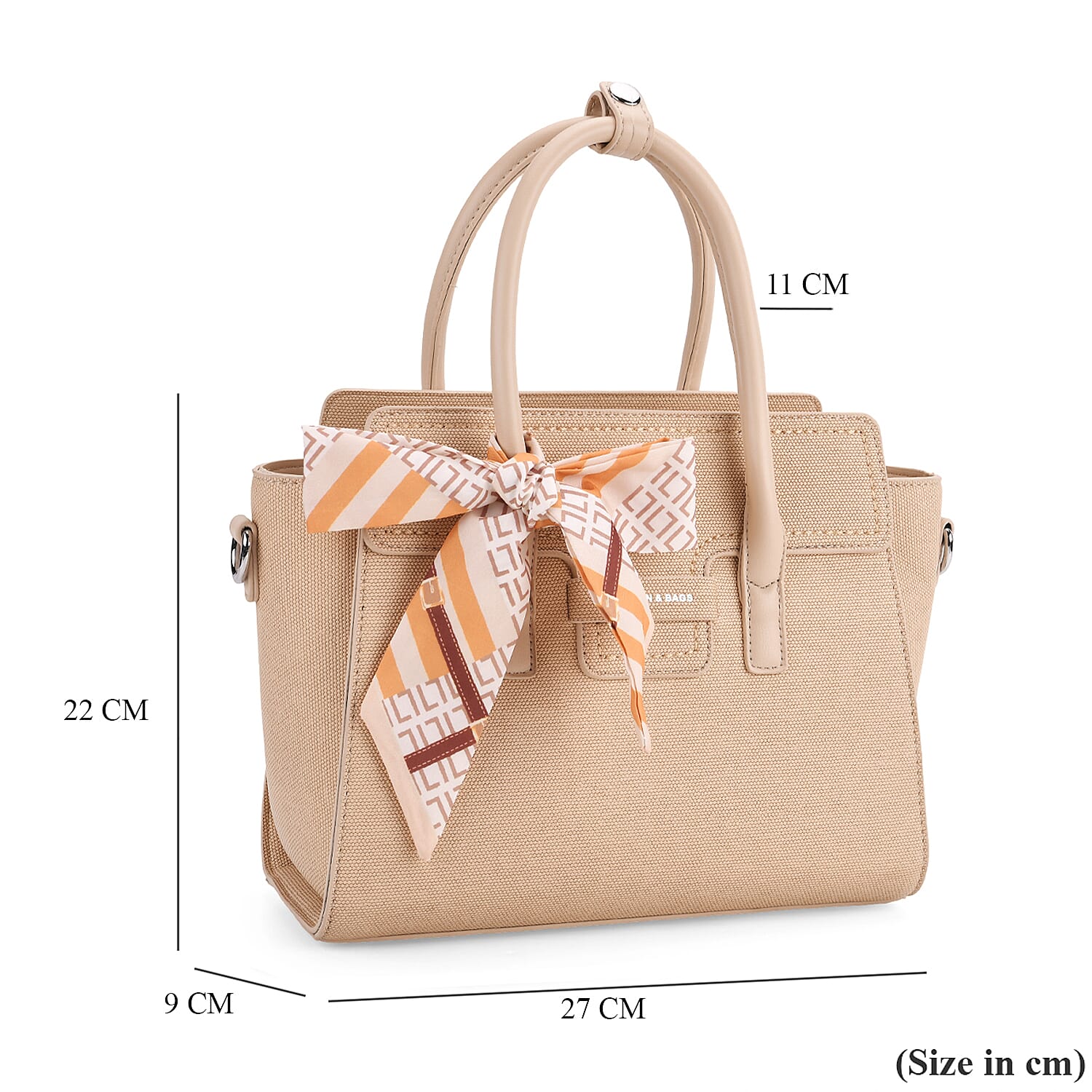 Fashion & Bags Leatherette Textured Crossbody Handbag with Scarf Accent & Adjustable Strap - Beige