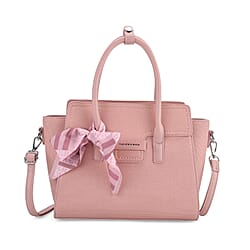 Fashion & Bags Leatherette Textured Crossbody Handbag with Scarf Accent & Adjustable Strap - Pink