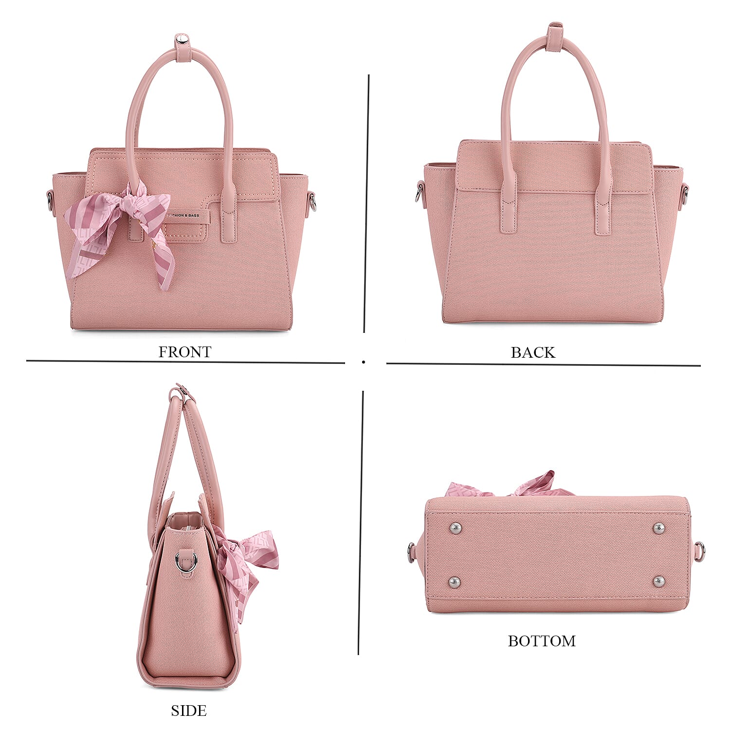 Fashion & Bags Leatherette Textured Crossbody Handbag with Scarf Accent & Adjustable Strap - Pink