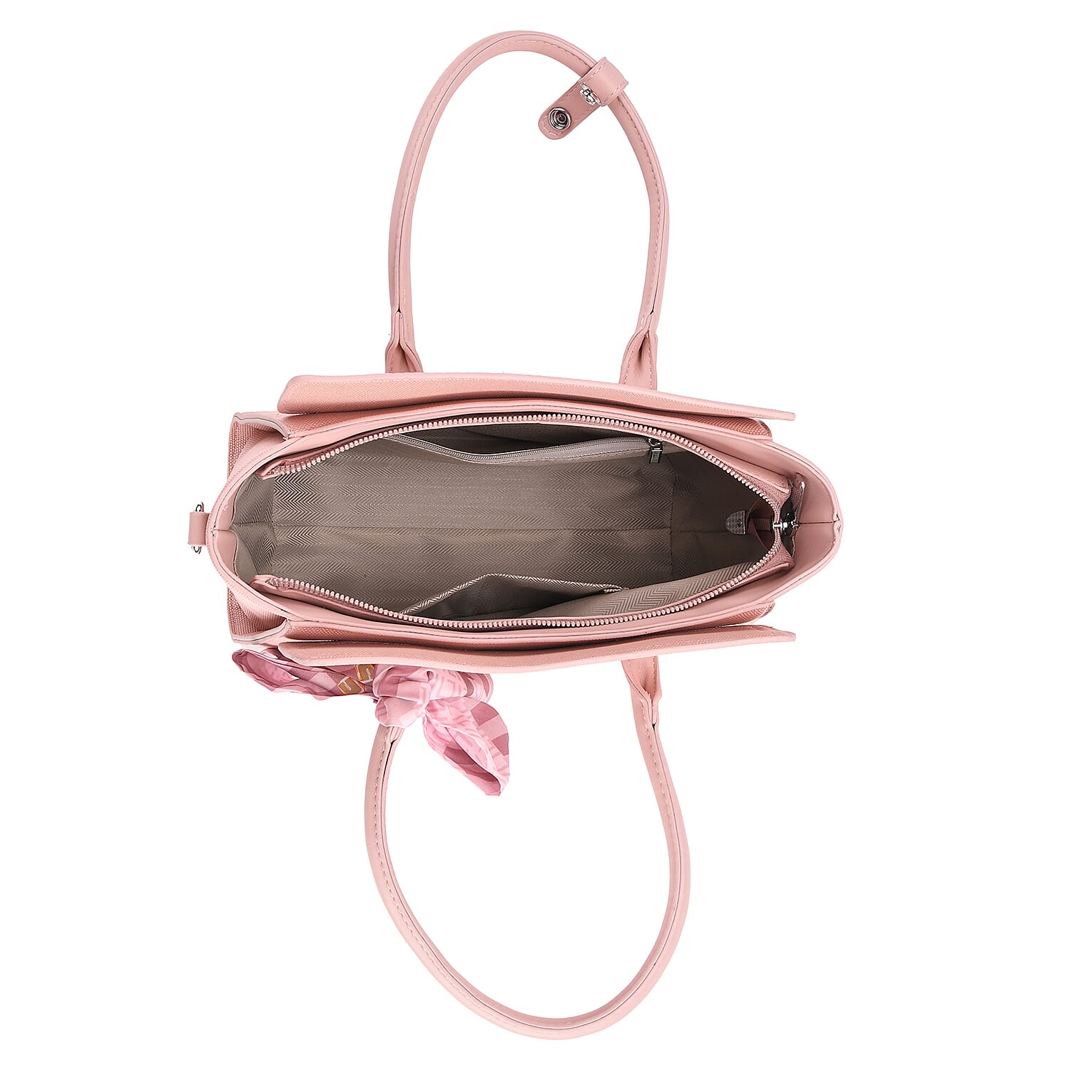 Fashion & Bags Leatherette Textured Crossbody Handbag with Scarf Accent & Adjustable Strap - Pink