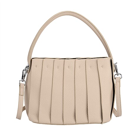 Designer inspired Womens Top Handle Shoulder Bag with Adjustable Strap - Beige