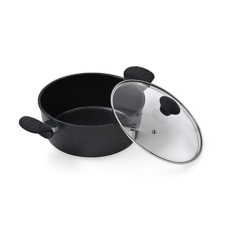 12 Piece Forged Carbon Cookware Set (Includes- 14cm Saucepan with Lid, 16cm Saucepan with Lid, 24cm Frying Pan, 24cm Casserole Pan with Lid, Slotted Turner, Ladle, Slotted Spoon, 2 Tea Towels)