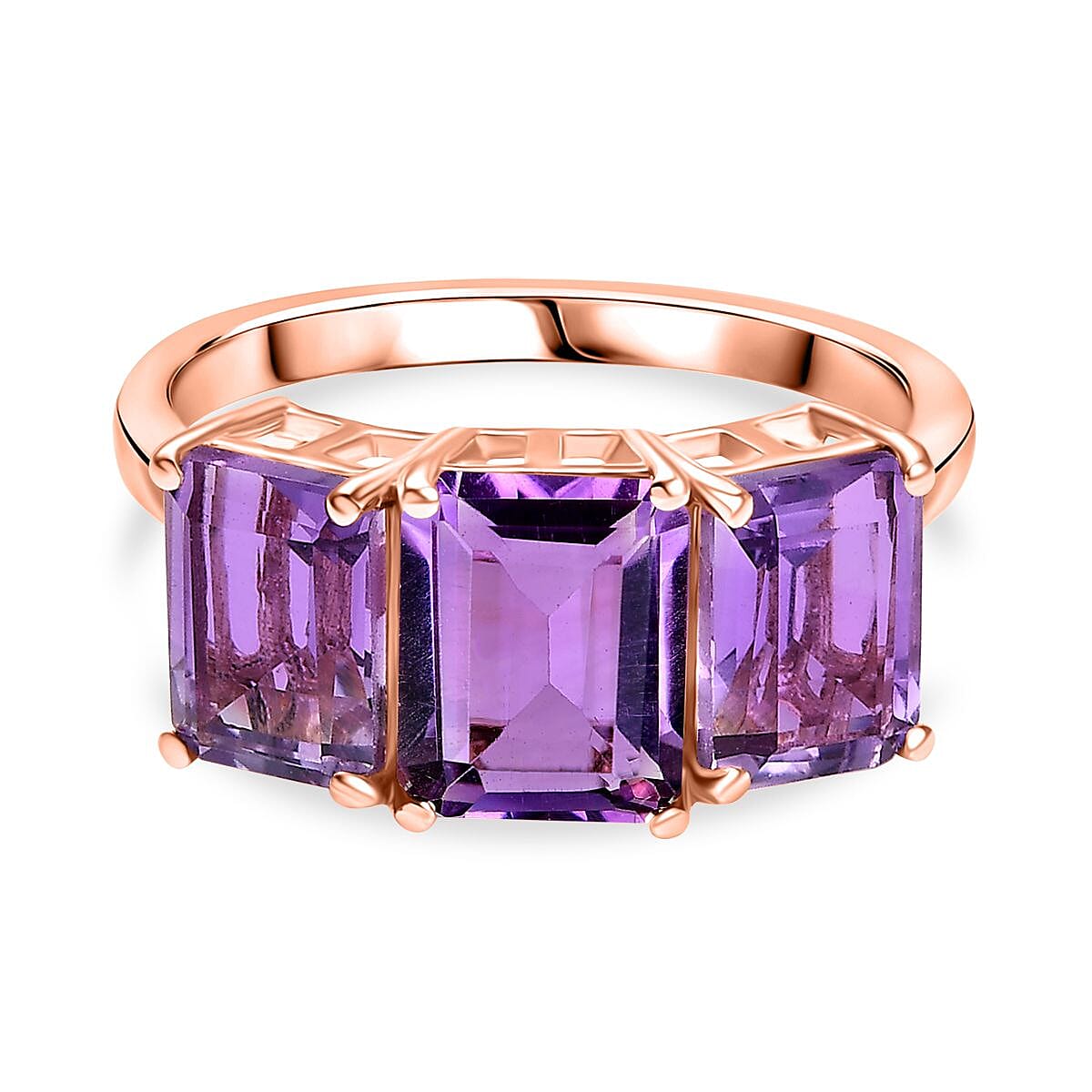 Pink Amethyst Trilogy Ring in 18K Vermeil Rose Gold Plated Sterling Silver 5.44 Ct.