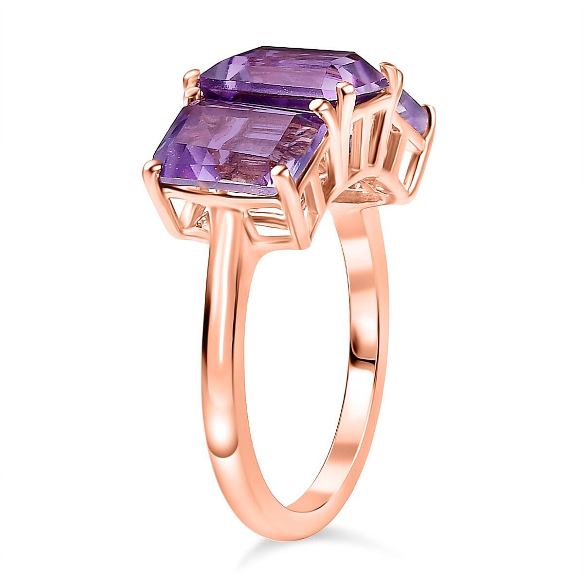 Pink Amethyst Trilogy Ring in 18K Vermeil Rose Gold Plated Sterling Silver 5.44 Ct.