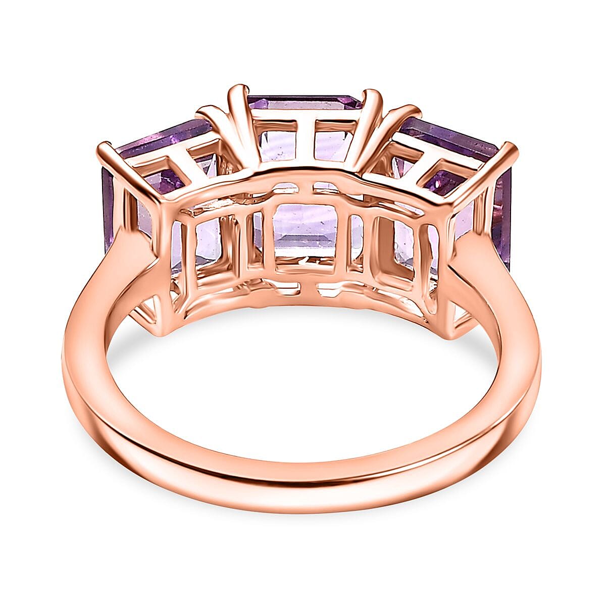 Pink Amethyst Trilogy Ring in 18K Vermeil Rose Gold Plated Sterling Silver 5.44 Ct.