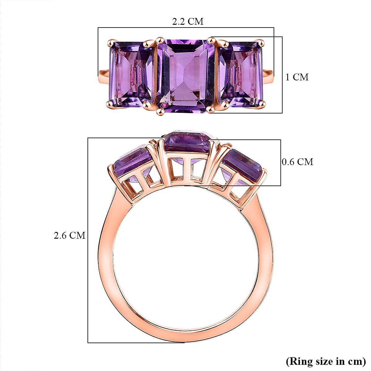 Pink Amethyst Trilogy Ring in 18K Vermeil Rose Gold Plated Sterling Silver 5.44 Ct.