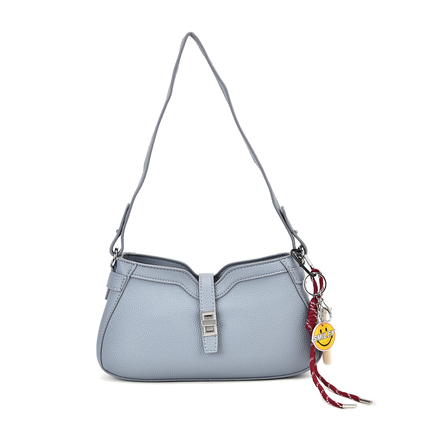 Designer Closeout - Super Soft Shoulder Bag with Charm Detail & Adjustable Strap - Light Stone Blue
