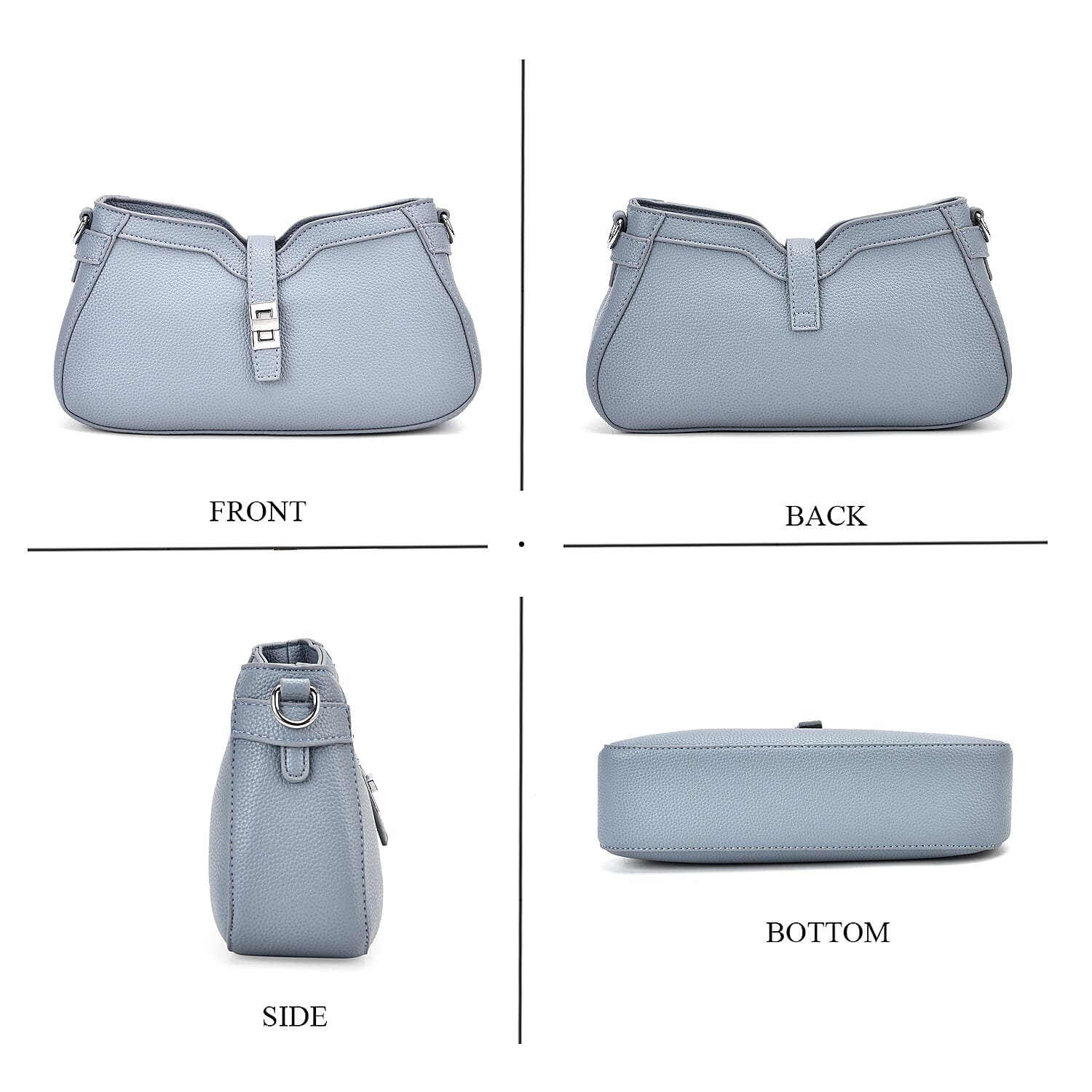 Designer Closeout - Super Soft Shoulder Bag with Charm Detail & Adjustable Strap - Light Stone Blue