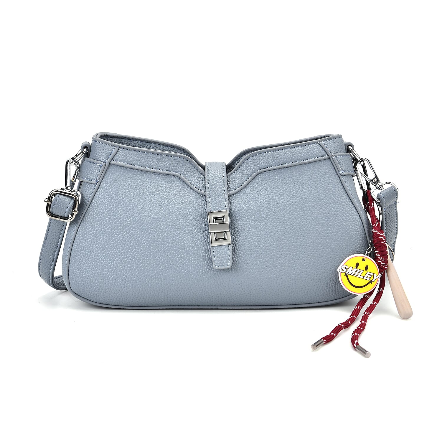 Designer Closeout - Super Soft Shoulder Bag with Charm Detail & Adjustable Strap - Light Stone Blue
