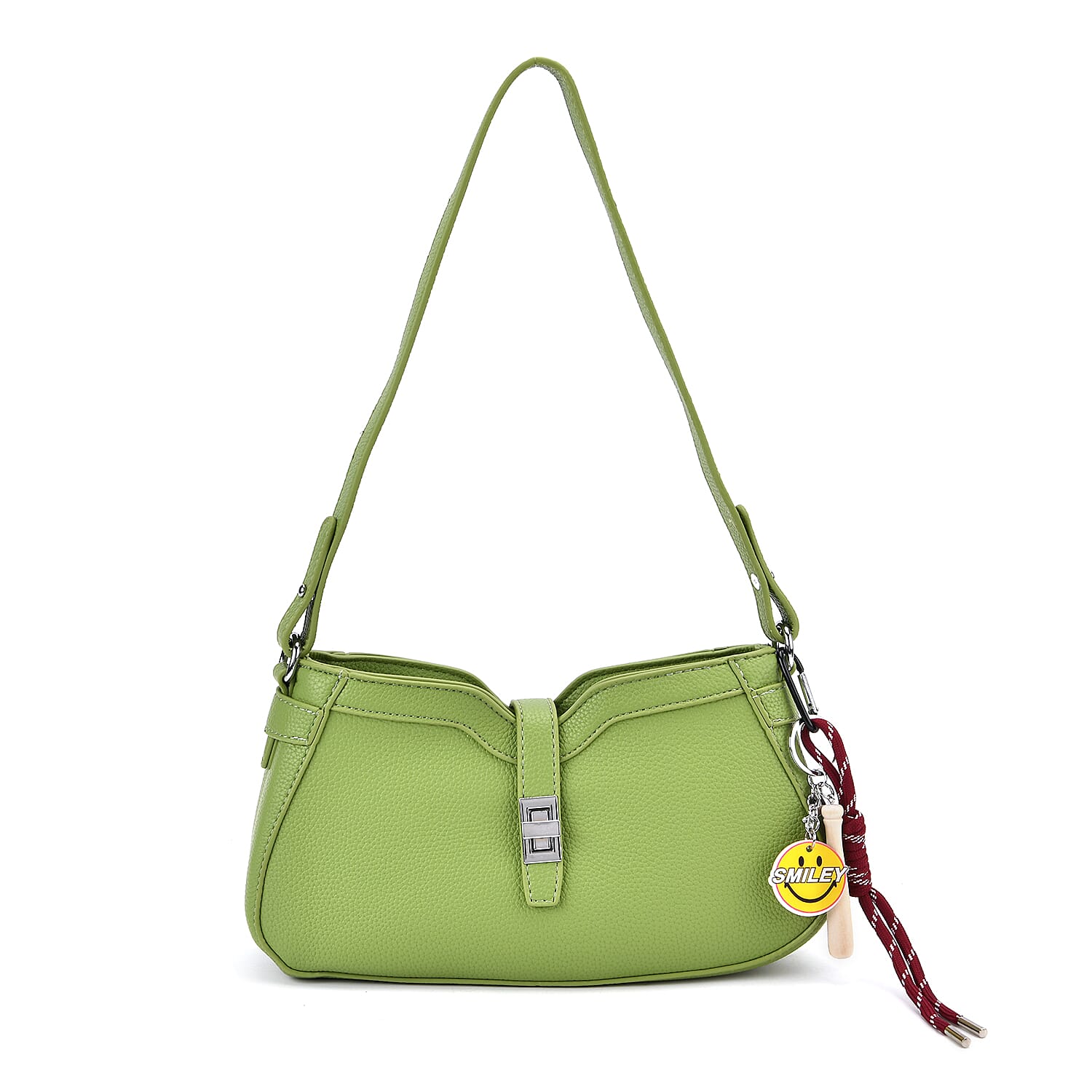 Designer Closeout - Super Soft Shoulder Bag with Charm Detail & Adjustable Strap - Green