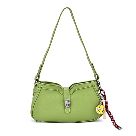 Designer Closeout - Super Soft Shoulder Bag with Charm Detail & Adjustable Strap - Green