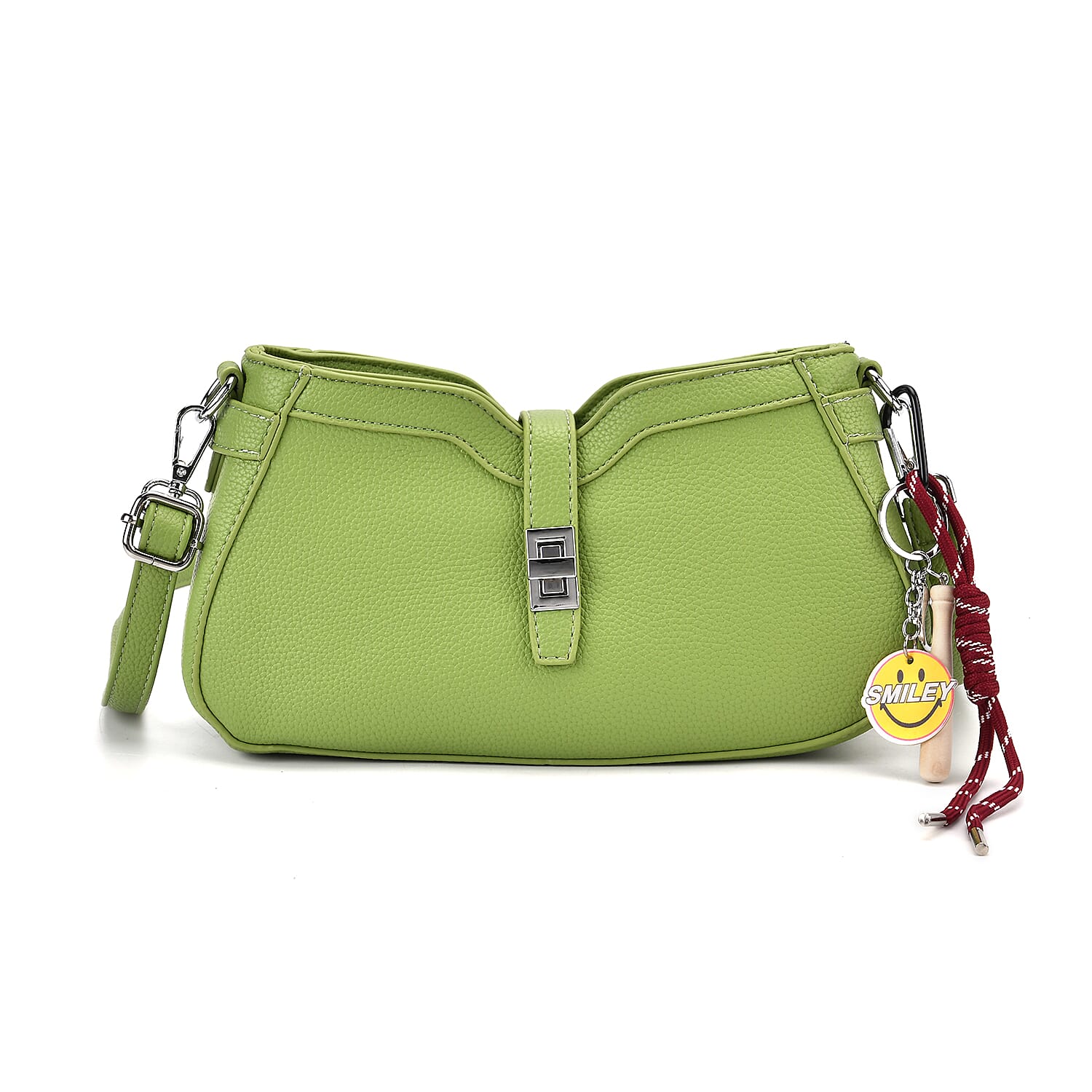 Designer Closeout - Super Soft Shoulder Bag with Charm Detail & Adjustable Strap - Green
