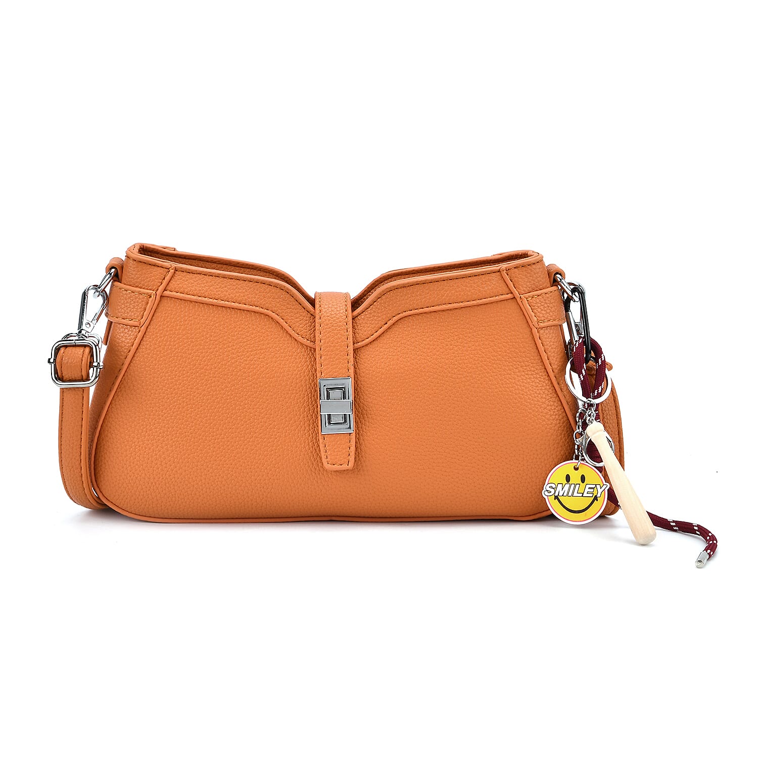 Designer Closeout - Super Soft Shoulder Bag with Charm Detail & Adjustable Strap - Orange