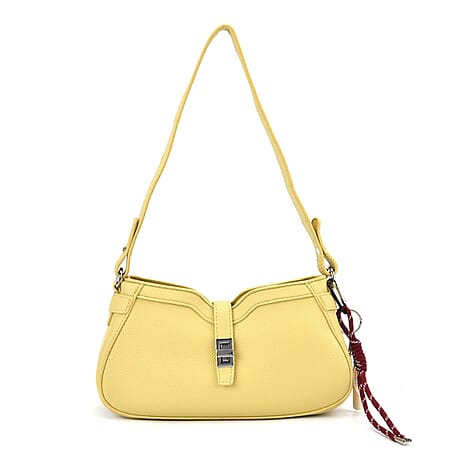 Designer Closeout - Super Soft Shoulder Bag with Charm Detail & Adjustable Strap - Yellow