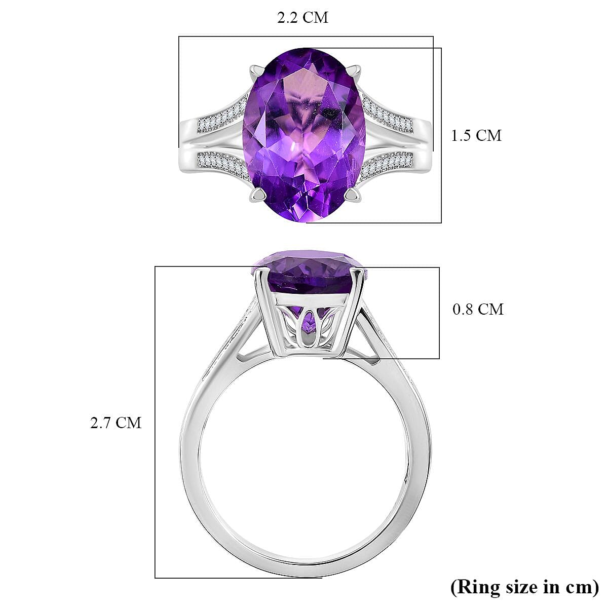 AAA Rose De France Amethyst & White Zircon Solitaire Ring in Rhodium Overlay Sterling Silver 5.68 Ct.