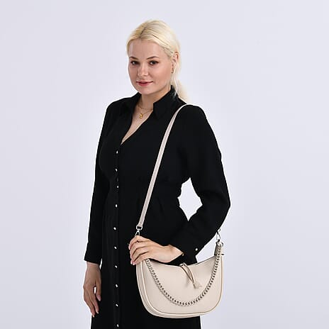 Casual Crescent Shoulder Bag - Cream