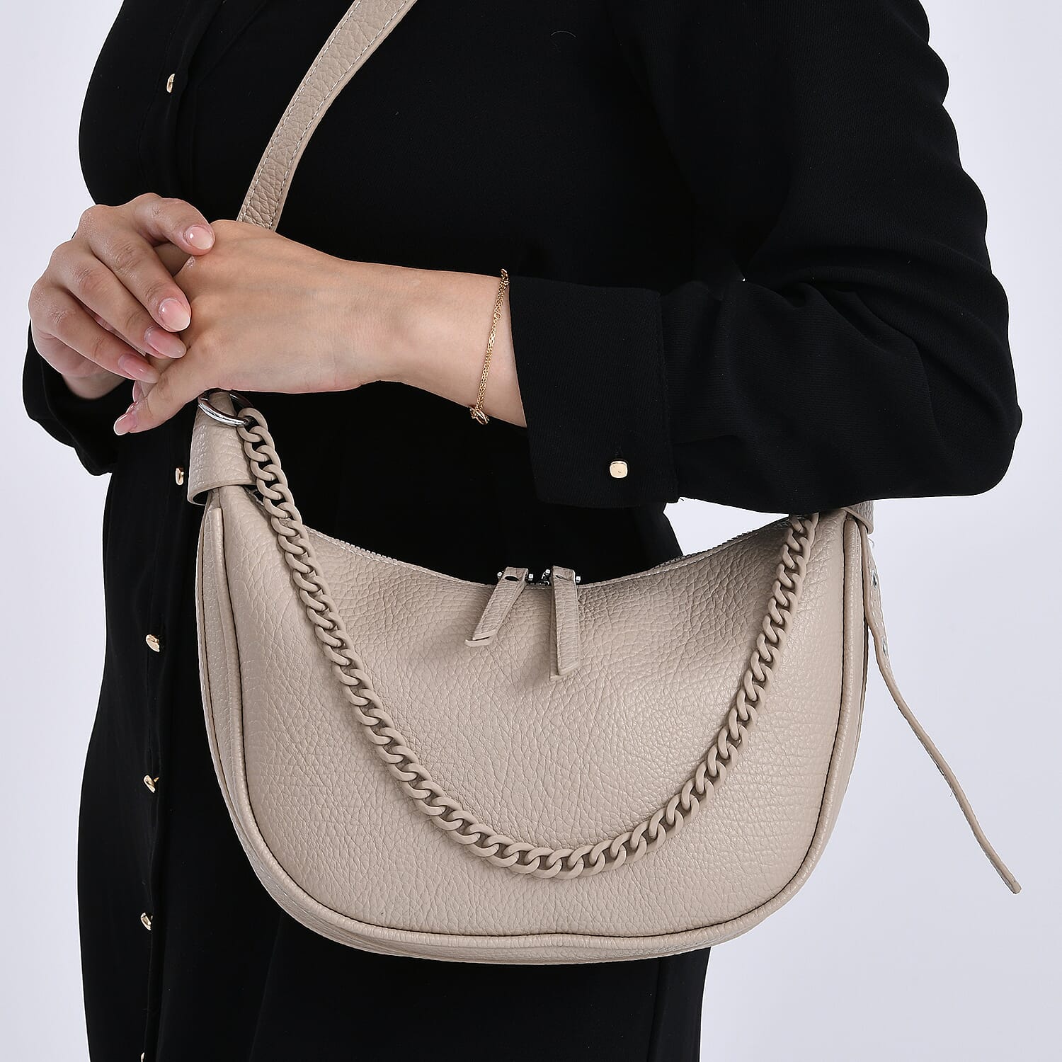 Casual Crescent Shoulder Bag - Khaki