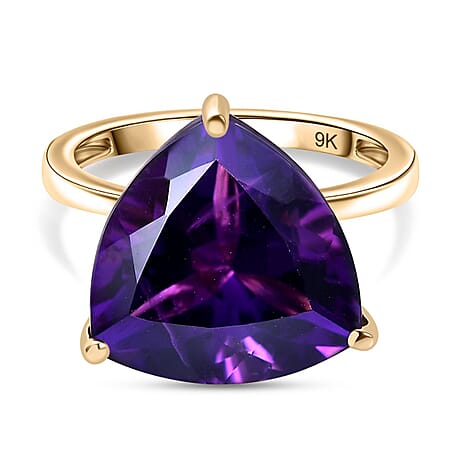 One Time Offer - 9K Yellow Gold AAA Zambian Amethyst Trillion Ring 8.95 Ct.