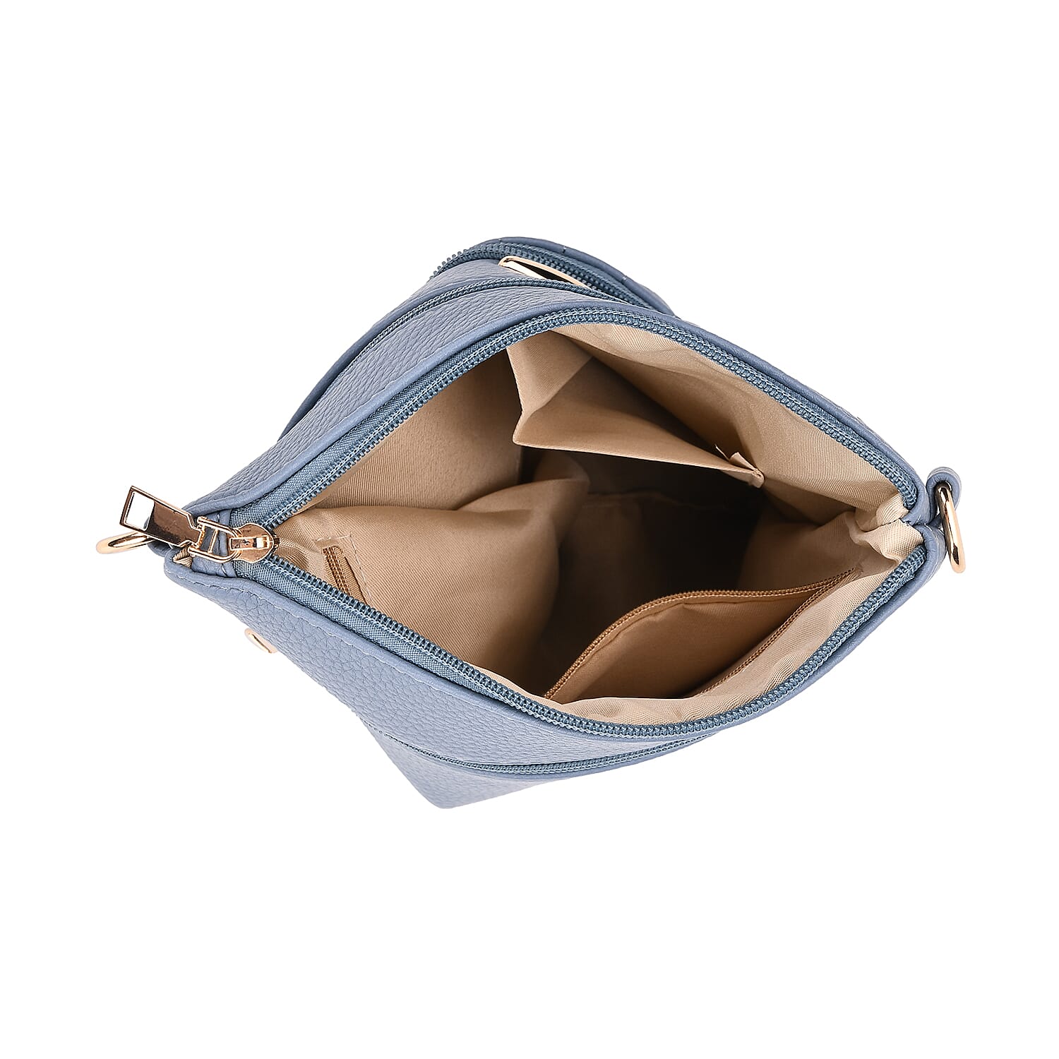 Lifestyle Crossbody Bag with Pleated Detail &amp; Patterned Strap - Denim Blue