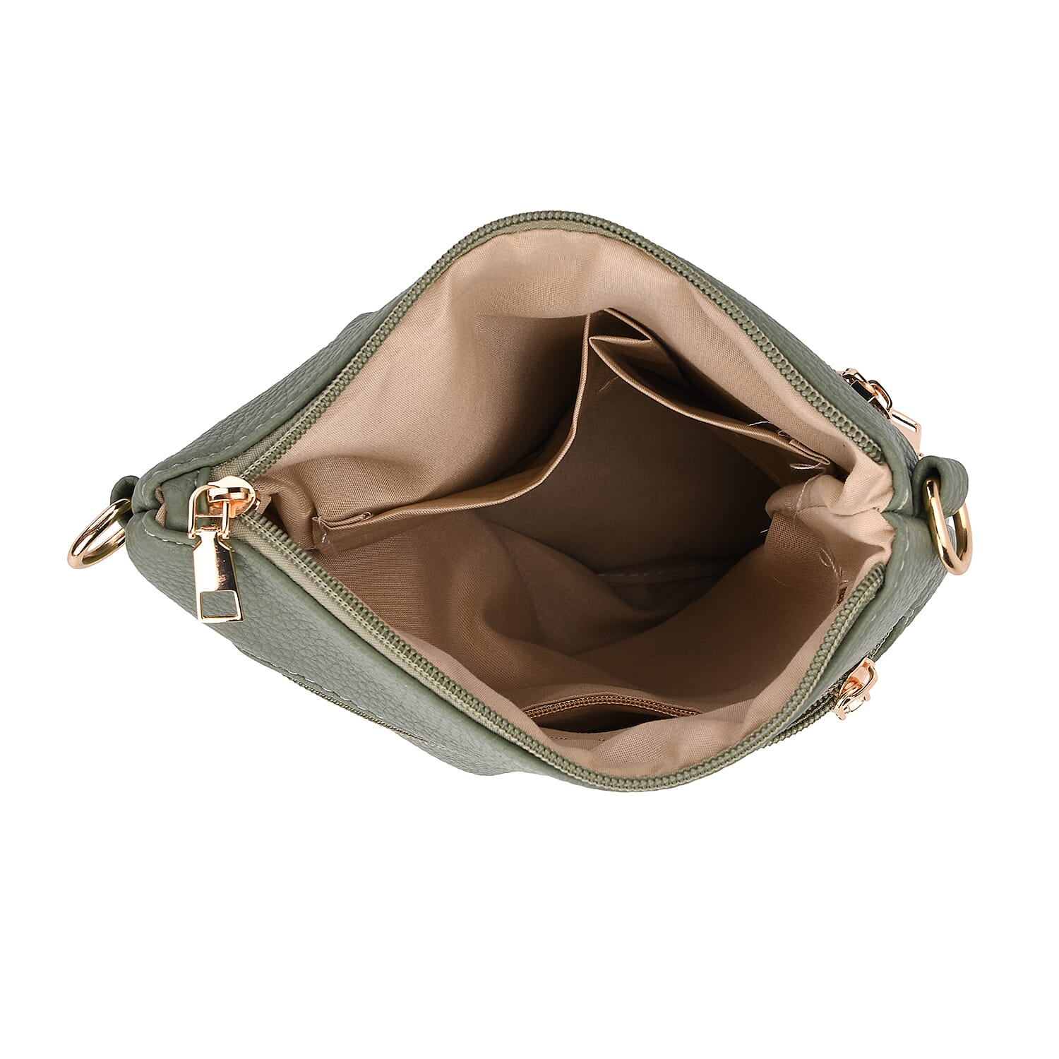 Lifestyle Crossbody Bag with Pleated Detail & Patterned Strap - Green