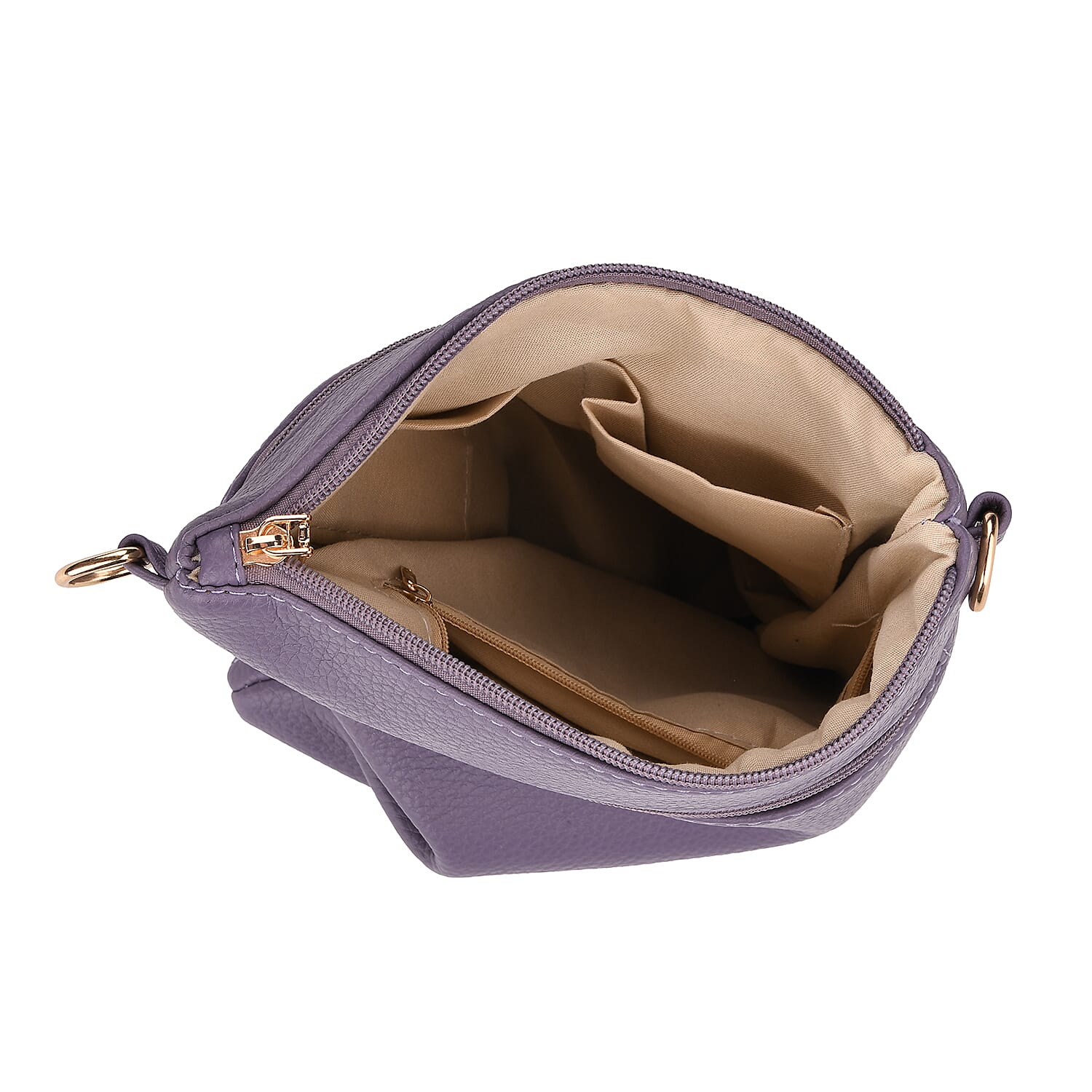 Lifestyle Crossbody Bag with Pleated Detail & Patterned Strap - Purple