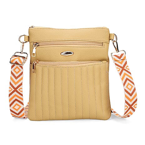 Lifestyle Crossbody Bag with Pleated Detail & Patterned Strap - Yellow